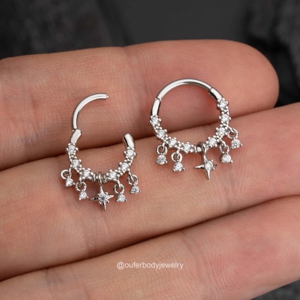 16G Sparkly Dangle CZ Septum Ring