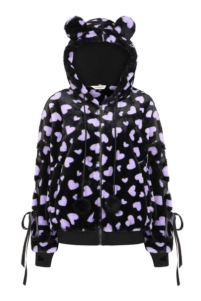 Women's Kawaii Goth Cat Ears Hearts Black Purple Nanami Hoodie BANNED Apparel