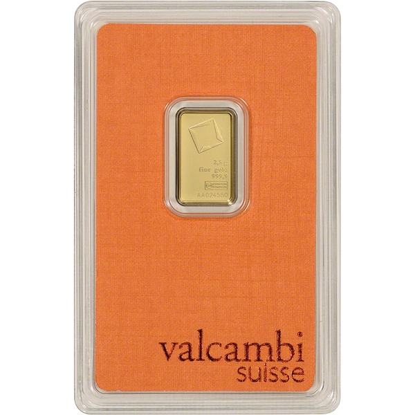 2.5 gram Gold Bar - Valcambi Suisse - 999.9 Fine in Sealed Assay