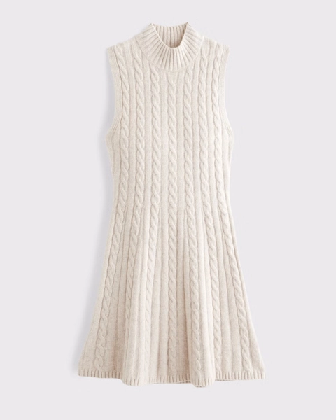 Mock Neck Cable Mini Sweater Dress