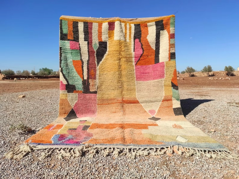 Moroccan Wool Rug Color Multicolor Beni Ourain Berber Handmade Design Carpet Rug