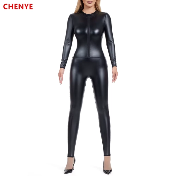 Bezszwowe body damska z metalicznym zamek błyskawiczny, czarne, plus size