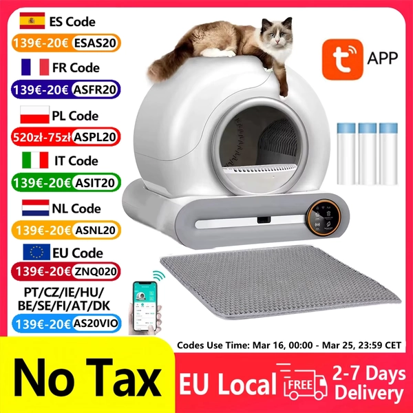 Caja de arena para gatos autolimpiante inteligente, 65L, Extra grande, cerrada, automática, inodoro para gatos, Control por aplicación móvil, bandeja de arena para gatos semicerrada - AliExpress 15
