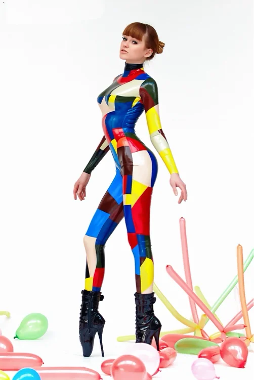 Patchwork Multi-Colored Limit Latex Catsuit