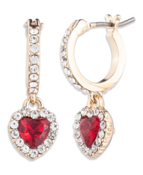 Glass Stone Silver-Tone and Gold-Tone Heart Drop Hoop Earrings