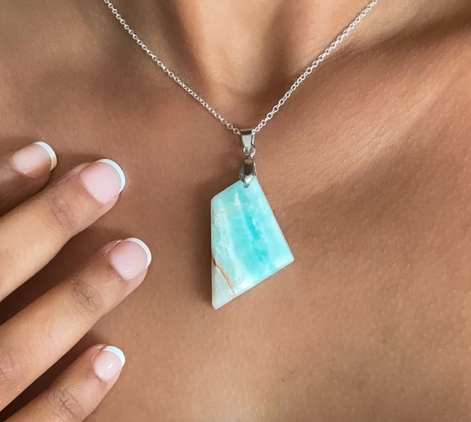 Handmade Caribbean Calcite Pendant Necklace: Stress Relief Crystal (35-45mm)