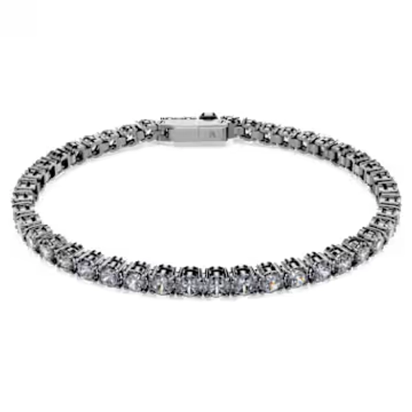 Matrix Tennis bracelet, Round cut, Grey, Ruthenium plated