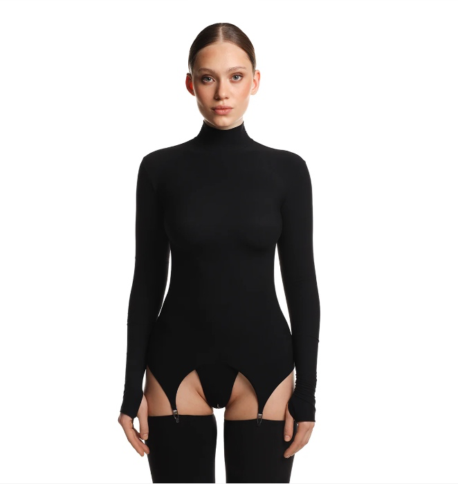 LONGSLEEVE GARTER CHEMISE "ESTELLE" BLACK - S