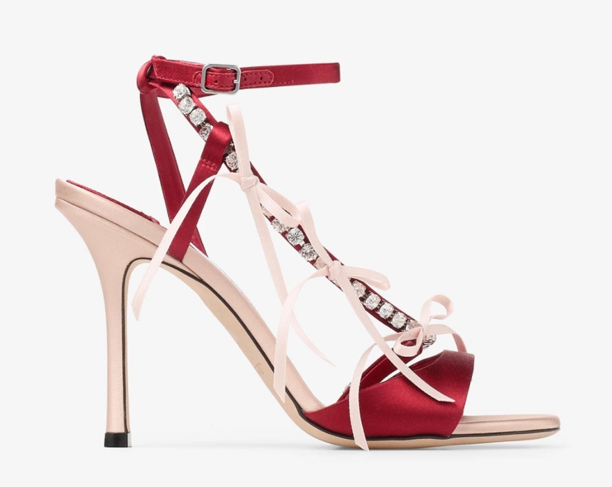 Macaron and Ruby Red Satin Sandals with Bows - Lula 100 - US9