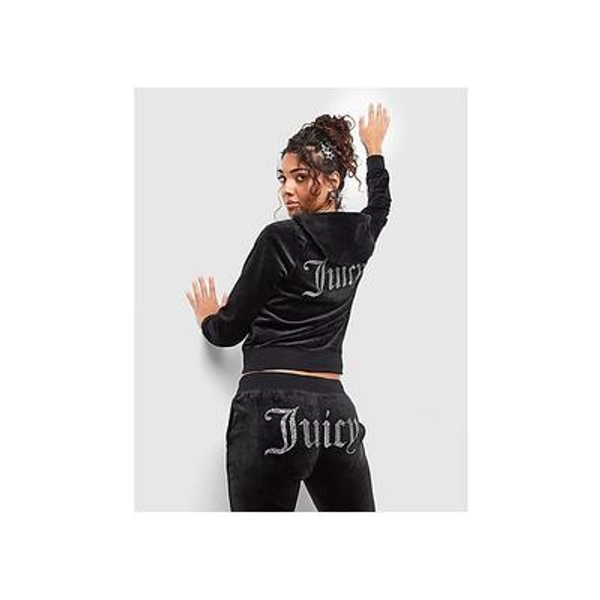 JUICY COUTURE Diamante JC Logo Full Zip Hoodie - Black - Womens