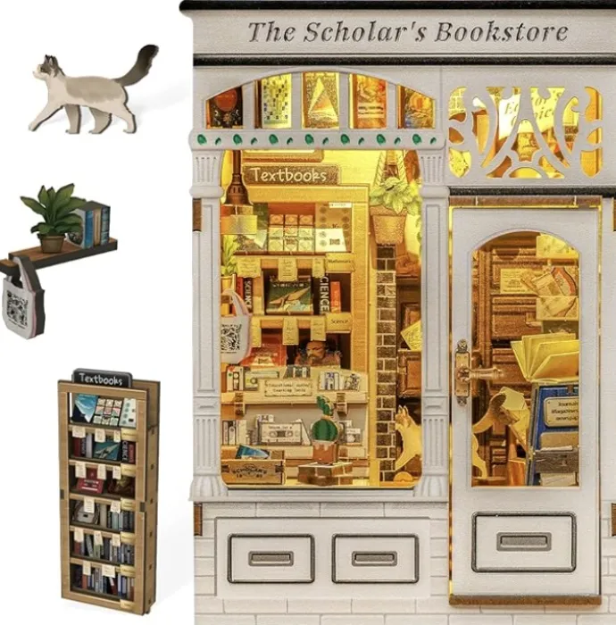 Fsolis Book Nook Kit - DIY Miniature Kit 3D Wooden Puzzles for Adults Tiny Building House Mini Bookshelf Diorama