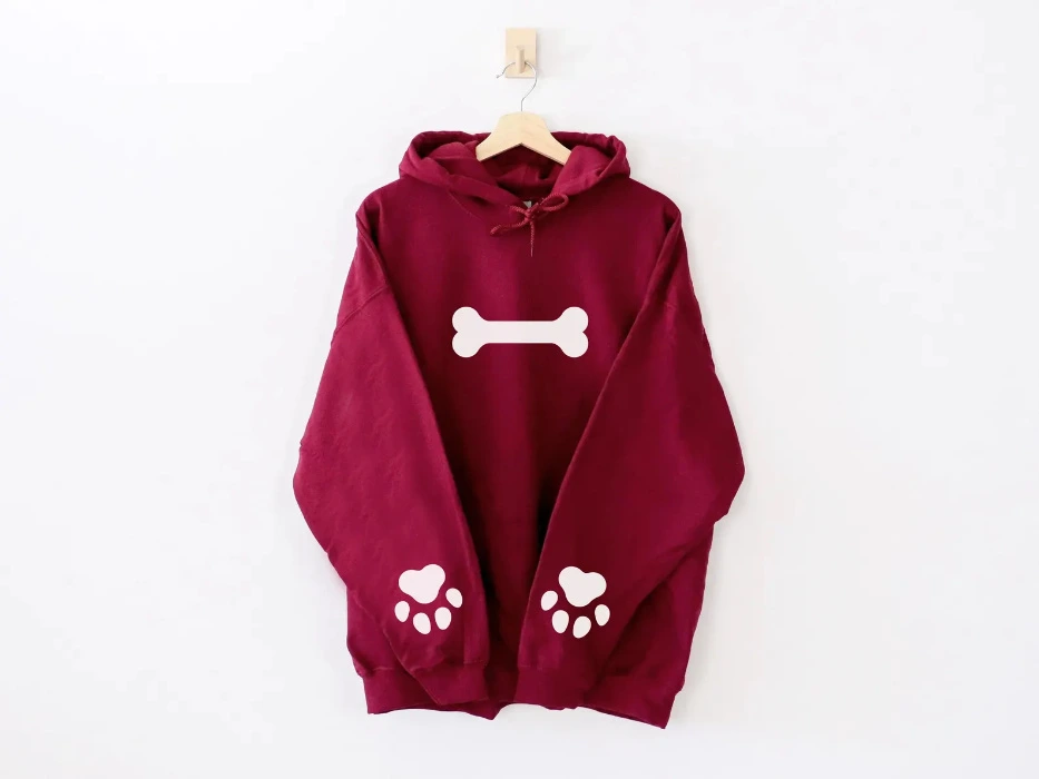 Dog Paw & Dogbone Print Hoodie | Maroon | L