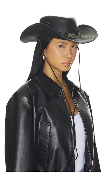 LAMARQUE x REVOLVE Dollie Leather Cowboy Hat in Black.