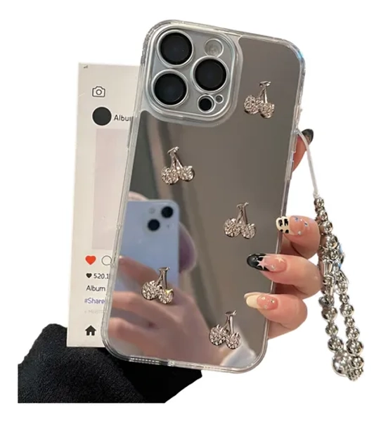 Funda Case Para iPhone De Uso Rudo Diseño De Espejo Con 3d Cerezas + Correas