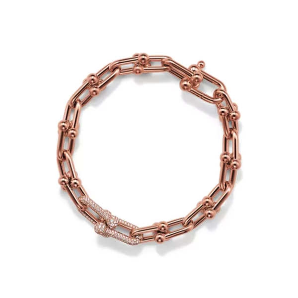Tiffany HardWear Medium Link Bracelet in Rose Gold with Diamonds