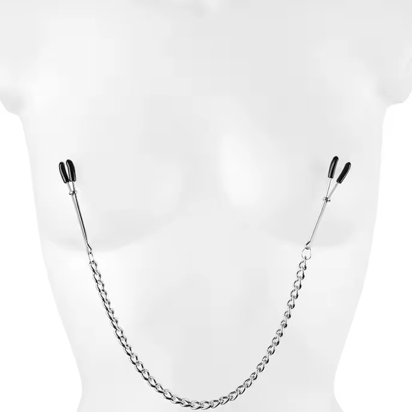 Gummierte Nippelklemme mit Kette