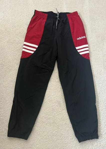 Vintage Adidas Track Pants Lined Mens Black Red  3 White Stripes  Ankle Zip Sz M