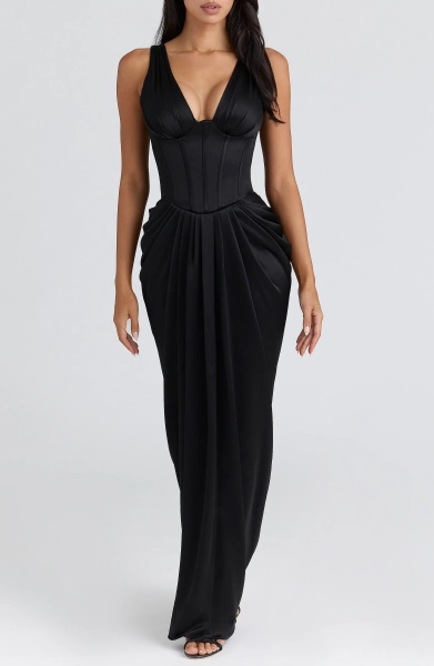 Black dress! Angeline Strapless Satin Corset Gown