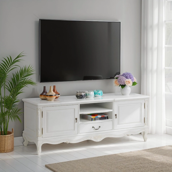 Antique White Painted French TV Cabinet