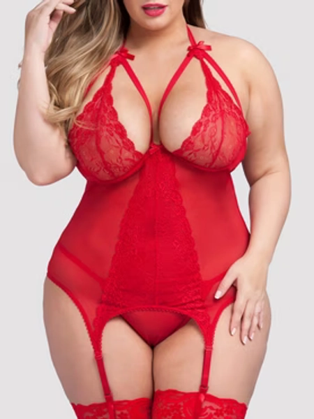 Lovehoney Plus Size Wild Romance Red Basque Set