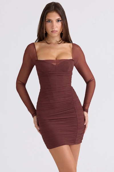 Anouk Mocha Mesh Long Sleeve Mini Dress