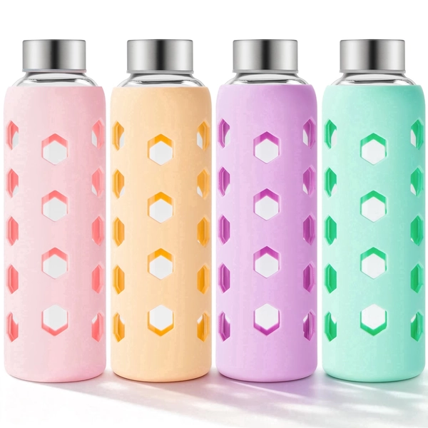 Glass Juice Bottles with Lids and Silicone Sleeves 18 oz, 4-Pack Reusable Clear Glass Water Bottles with Stainless Steel Airtight Cap for Juicing, Refrigerator, BPA Free Leak-Proof Drinking Jar - Walmart.com