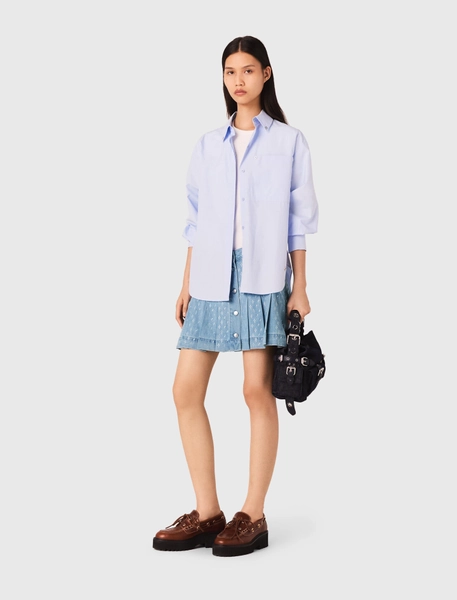 Jupe plissée en denim strassée