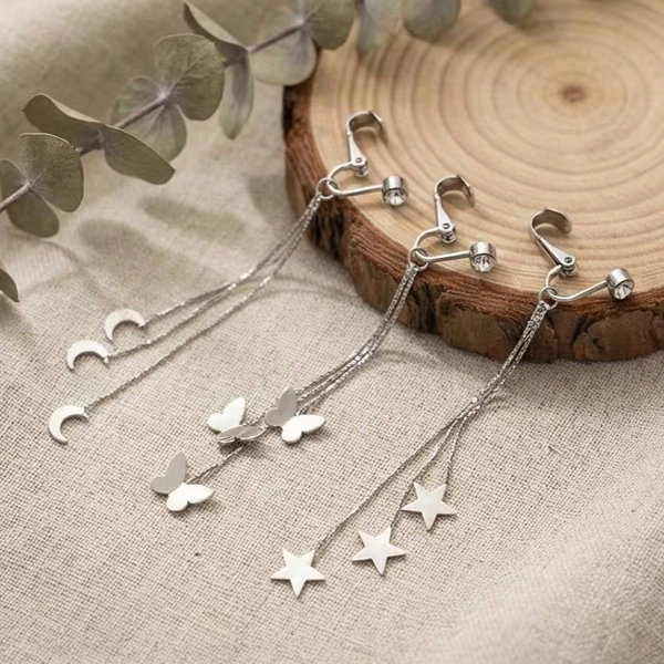 Moon Butterfly Star fake belly ring, clip belly navel ring , Fake Belly Button Piercing Jewelry, Dangle Belly Ring