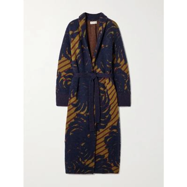 Dries Van Noten - Belted Intarsia Wool-blend Cardigan - Blue
