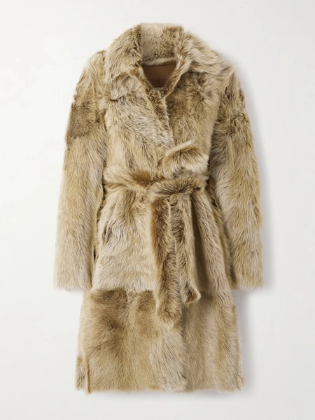Linden belted shearling coat - gray green - x small