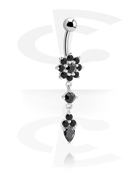 Belly button ring (surgical steel, silver, shiny finish) with flower attachment and crystal stones (Surgical Steel 316L)