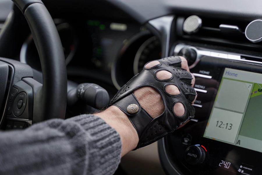 Men's FINGERLESS Gloves - BLACK - hairsheep leather