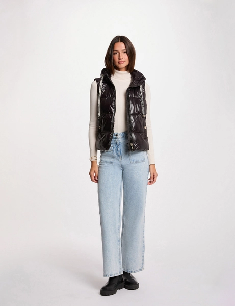 Doudoune aspect vinyle noir femme