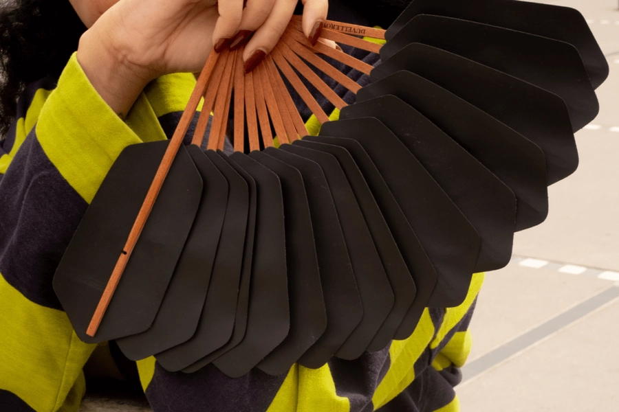 Éventail Palmettes Cuir Noir