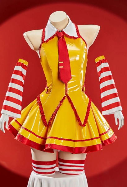 Vocal Derivative Sexy Waitress Uniform Outfit Sleeveless Top and Skirt with Sleeves and Stockings