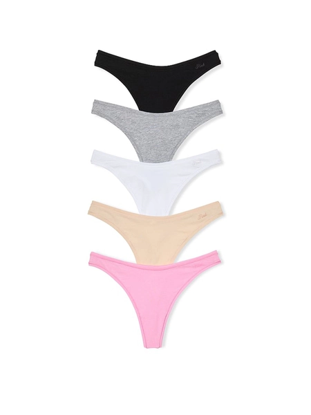 Black/Grey/White/Nude/Pink Thong 5 Pack Knickers