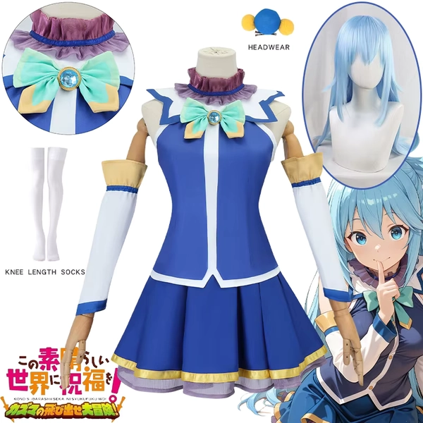 Anime Aqua Cosplay Costume Uniform KonoSuba God's Blessing on This Wonderful World Cosplay Dress Wig Set Party Outfit for Women - AliExpress 200000532