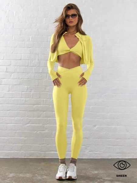 Musera Sport Legging Ajustada de Cintura Cruzada Contornada para Atividades, Verão, Feriado, Academia, Fitness