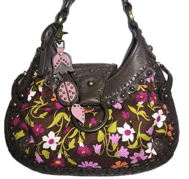 ISABELLA FIORE SWEDISH OASIS STUDDED FLORAL CANVAS AND LEATHER Y2K HANDBAG $565