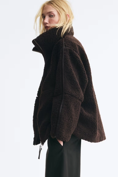 Oversized teddy jacket - Dark brown