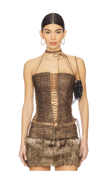 Odile Faux Suede Lace Up Corset