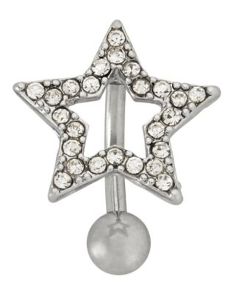 CZ Silvertone Titanium Star Belly Ring - 14 Gauge - Spencer's