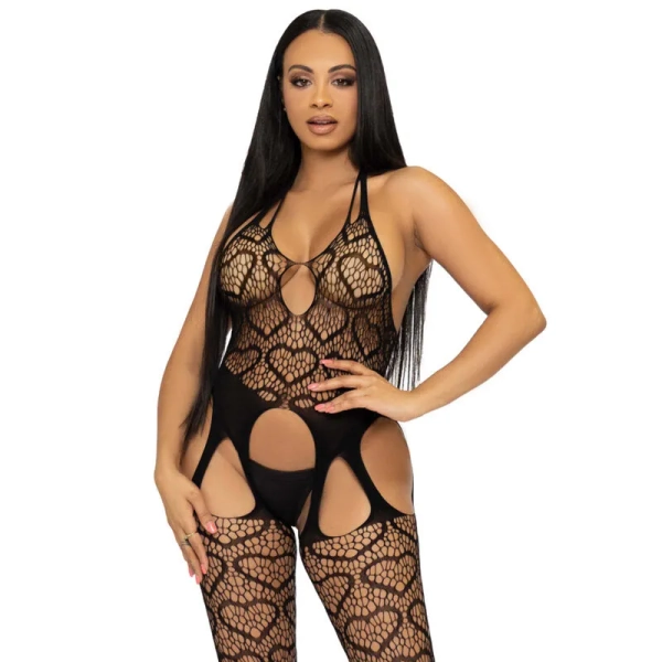 LEG AVENUE - BODYSTOCKING DE RED CON TIRANTES TALLA ÚNICA - NEGRO - ONE SIZE / NEGRO