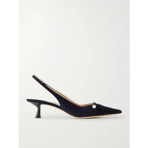 Jimmy Choo - Amita 45 Faux Pearl-embellished Suede Slingback Pumps - Blue