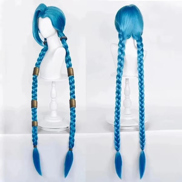 Parrucca cosplay LOL Jinx lunga intrecciata blu The Loose Cannon Wig con treccia blu parrucche anime per capelli sintetici resistenti al calore