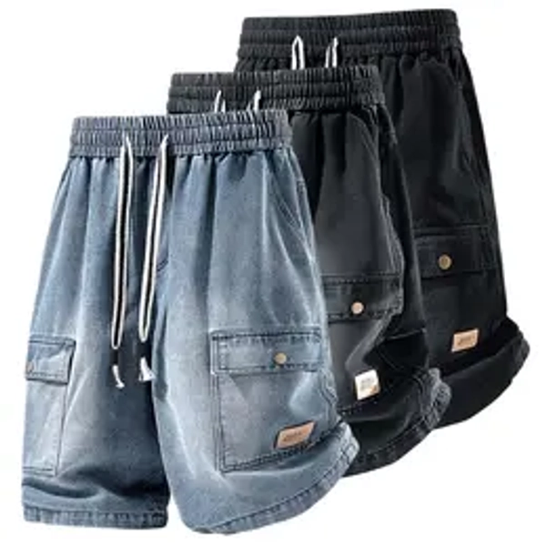  Washed Denim Cargo Jean Shorts
