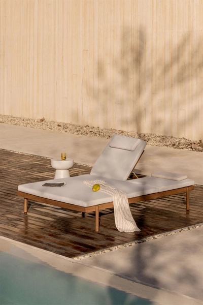 Tumbona doble reclinable en madera de acacia con cojín Aderyn