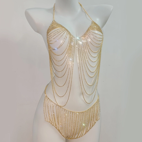 1pc Women's Sparkling Rhinestone Body Chain Bikini Panty Lingerie with Fringe - Blingbling Party Wear for Nightclub Festival Costume, Year-Round Sexy Accessory (No Coating) - Full Coverage Chain Suitable for Parties & Music Festivals