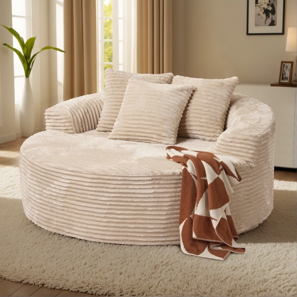58.28" Wide Oversized Round Chaise Lounge Chair, Cloud Large Circle Chair With Plush Upholstered Modern Soft Big Single Couch, No Assembly Required