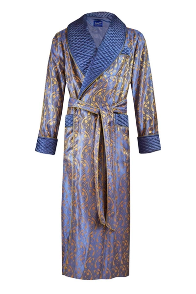 Men's Paisley Dressing Gown Luxury Robe Gold Blue Quilted | Baturina Homewear